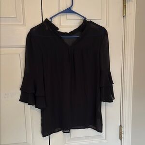 Flowy Sheer Black Business Casual Workwear Blouse Size Small
